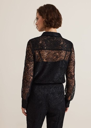 Phase Eight Livana Lace Shirts Black Canada | JMFRUH-240